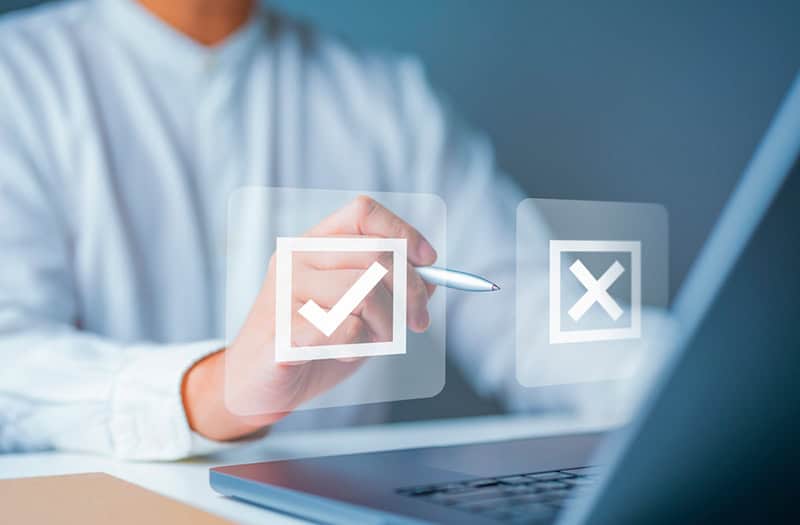 Check and X selection represents Link Socially’s authority engineering—verifying entity signals, structured data, and credibility markers at scale.