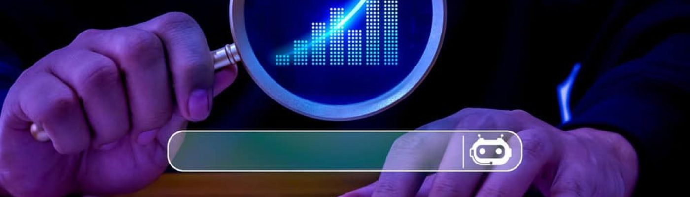 Search growth under a magnifying glass represents Link Socially’s content strategy—measuring performance, ROI, and long-term impact.